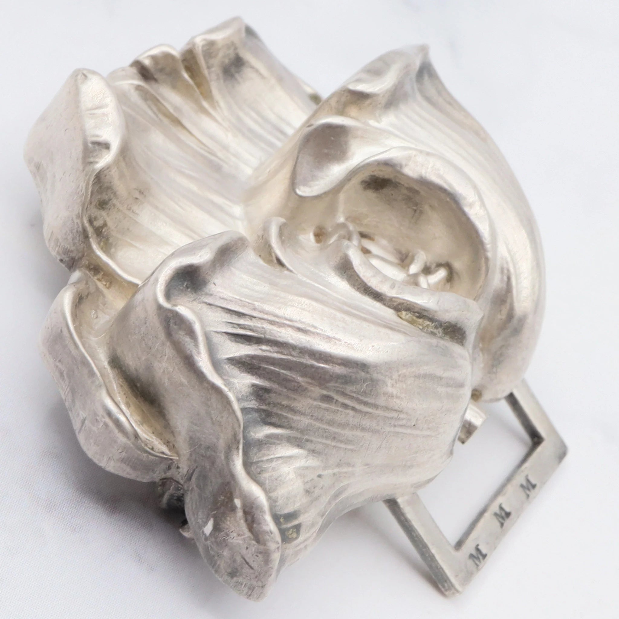 Antique art nouveau William B Kerr sterling silver poppy two-part buckle